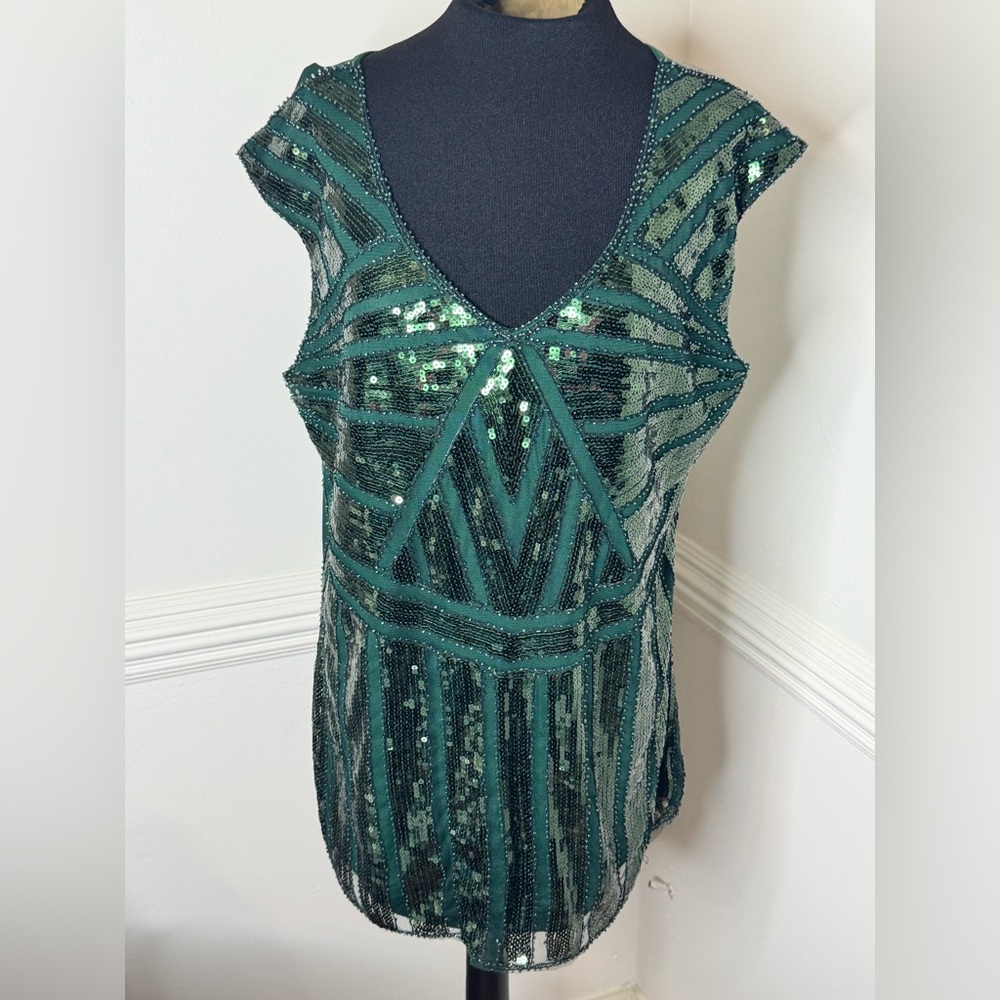 Emerald Sequin V-Neck Blouse